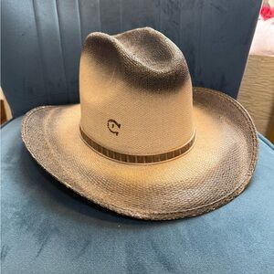 Charlie 1 Horse Straw Western Hat Size 7 3/8 Large Tan Brown Band